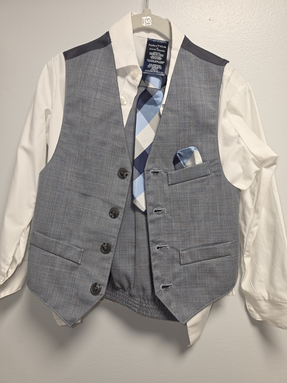 Nautica Boys' Light Blue & Gray 3 Piece Suit With Vest & Matching Tie